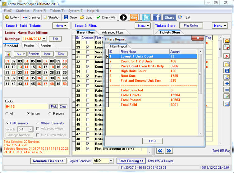 Euro Millions Filters