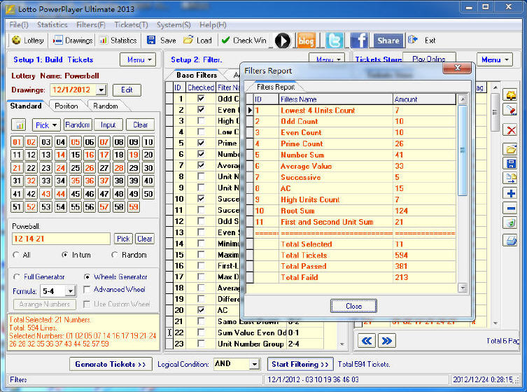 Arizona Fantasy 5 Lottery Software - Wheeling Filter